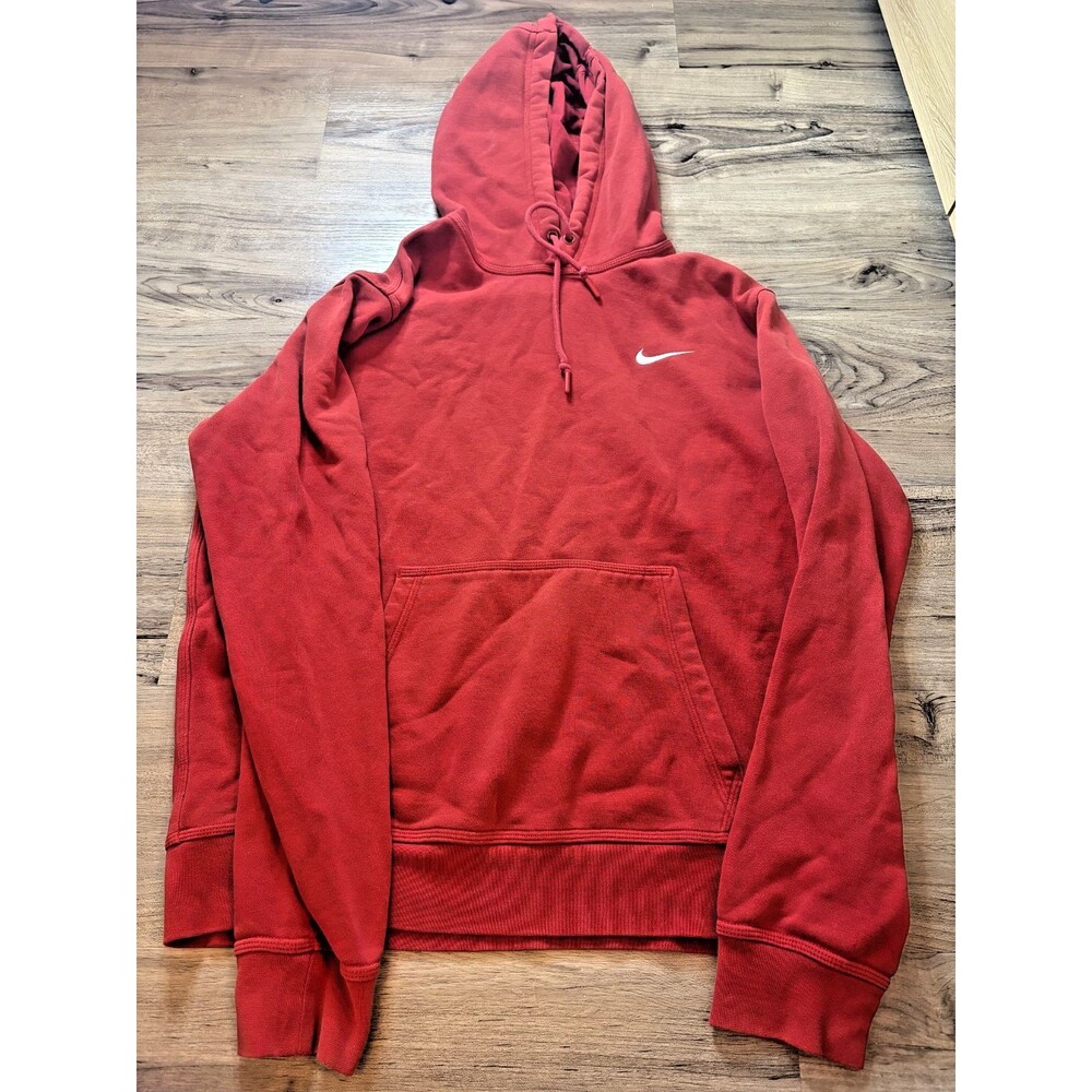 Nike Classic Solid Stitched Logo Hoodie Sweatshirt (Men's Large) Red